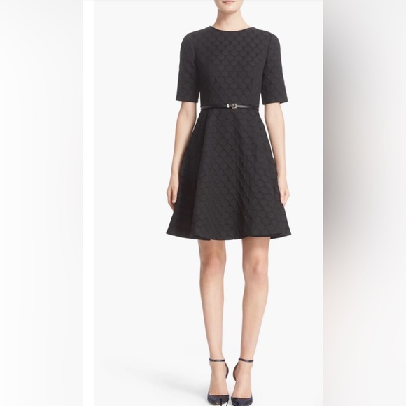 Ted Baker Black Textured Midi Dress Cealine' Texture Fit & Flare Dress